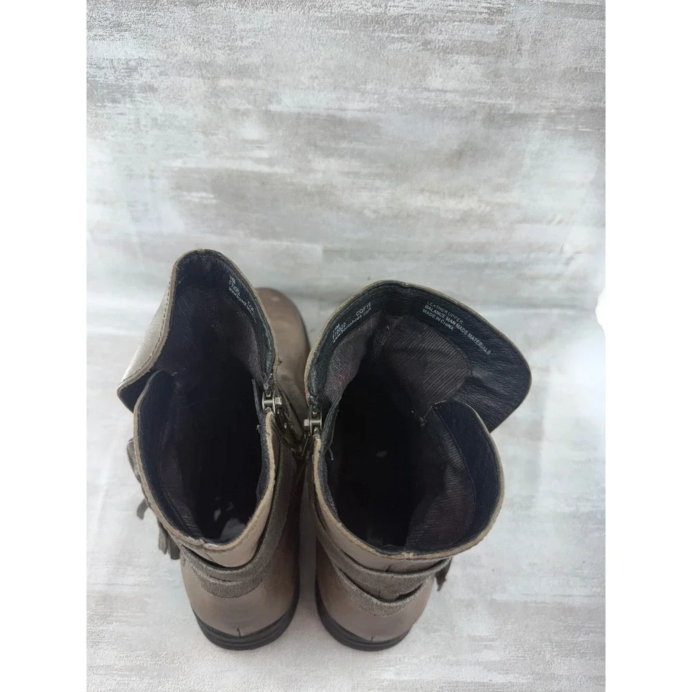 Born Women Taupe Leather Fringe Tassel Ankle Boots F72022 Size 11M